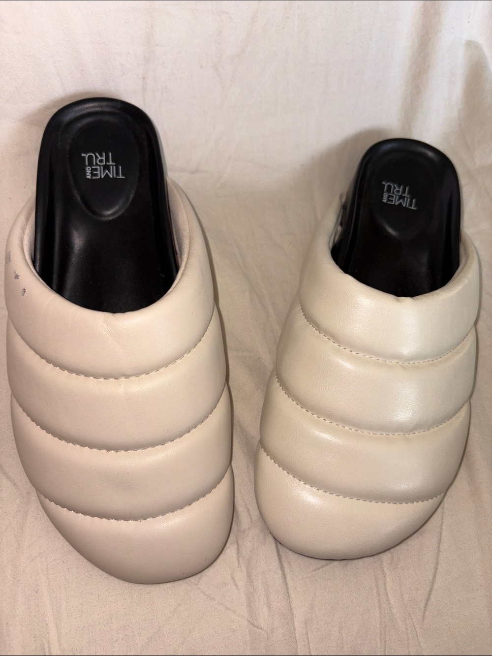 Time and True Puff Cream Padded Mule Slides Size 7